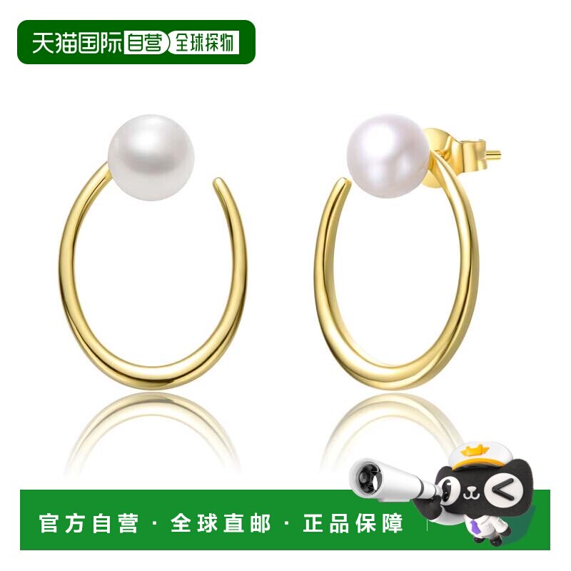 自营genevive纯银 14k 黄金镀白珍珠椭圆形光环圈形吊坠耳环 -​​