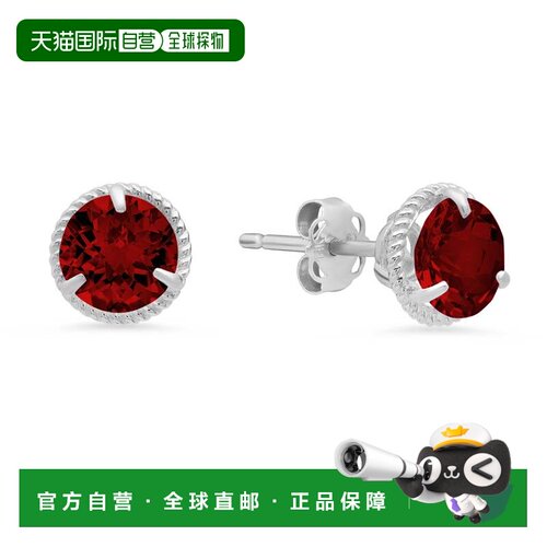 自营max + stone14k白金带光环宝石圆形耳钉女士6MM-石榴石 美国