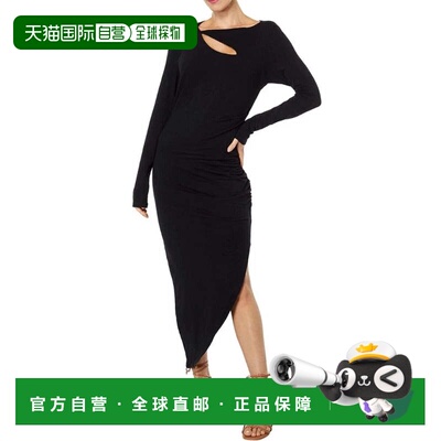 自营Sundry Drape Midi Dress  Black Cutout Asymmetrical Hem -