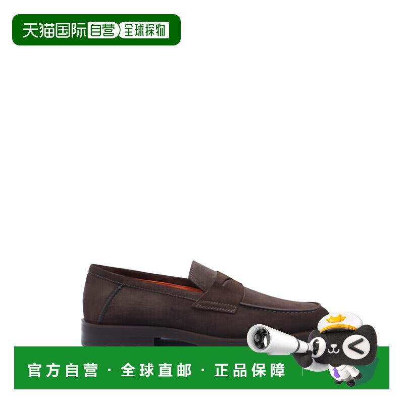 自营santoni黑色橡胶底麂皮莫卡辛鞋 美国奥莱直发男鞋乐福鞋
