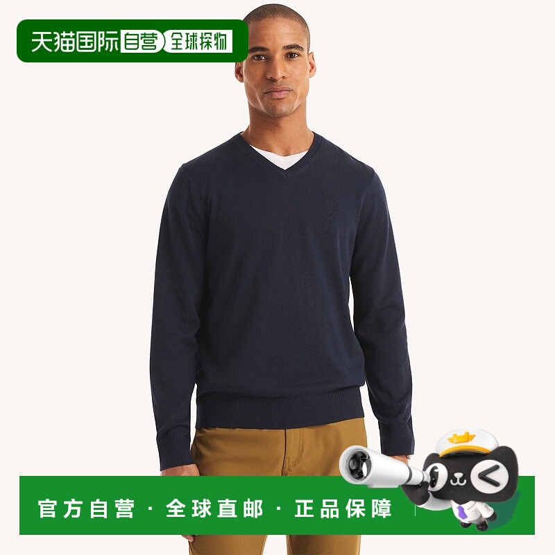 自营 Nautica男式Navtech V领毛衣-海军蓝 美国奥莱直发