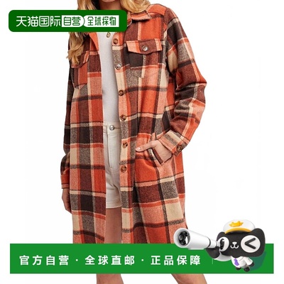 自营bluivyWomen's Flannel Plaid Longline Shacket In Rust Pla