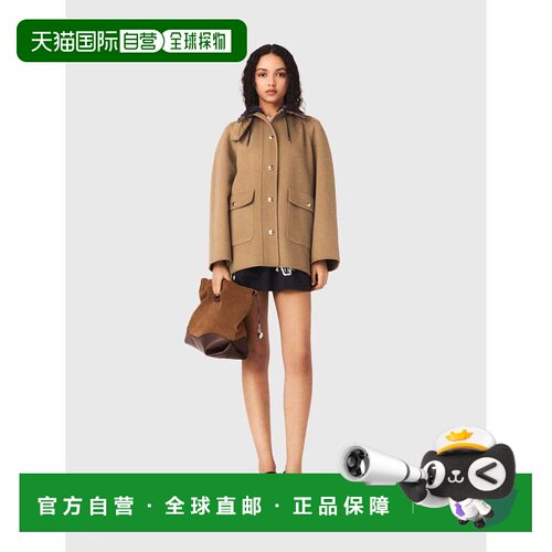 自营maje可拆卸连衣帽羊毛大衣-米黄色 美国奥莱直发