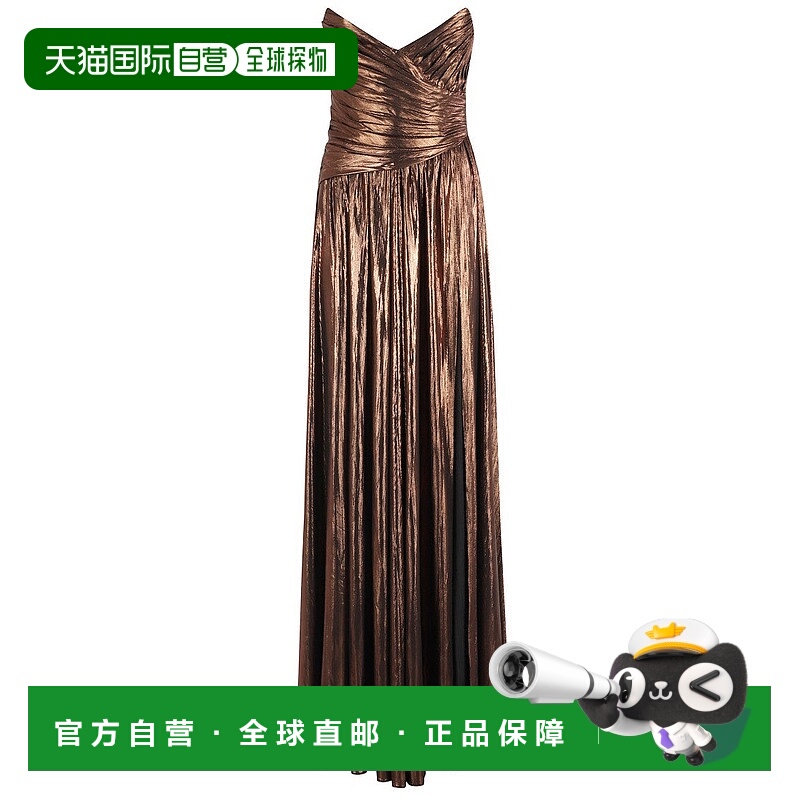自营retrofete华尔道夫拖地长裙，闪亮Lame面料-棕色 美国奥莱直
