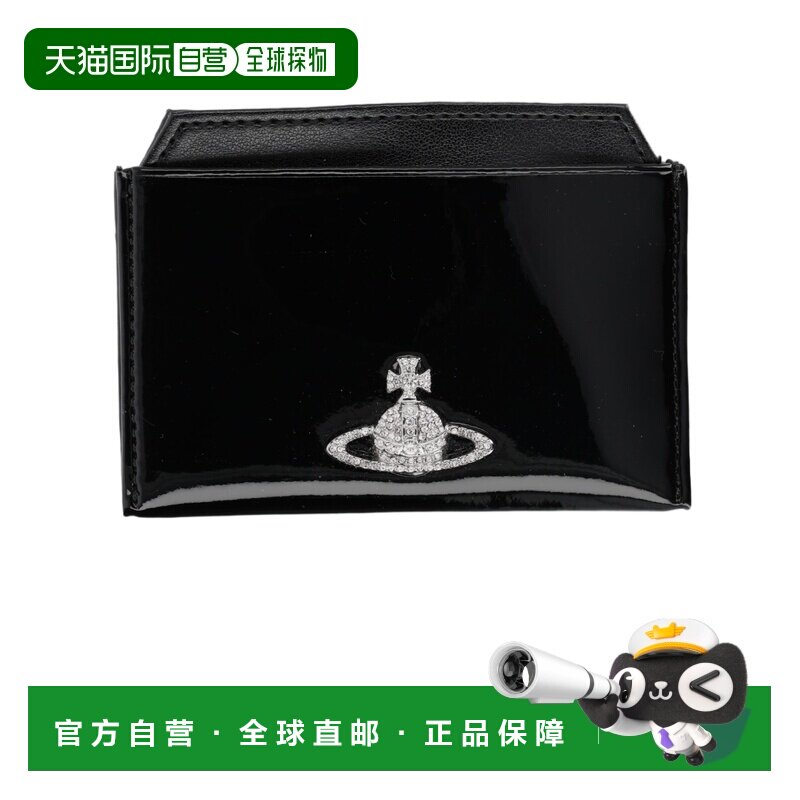 自营vivienne westwood光滑的黑色钱包，饰有银色徽章和压花徽标-