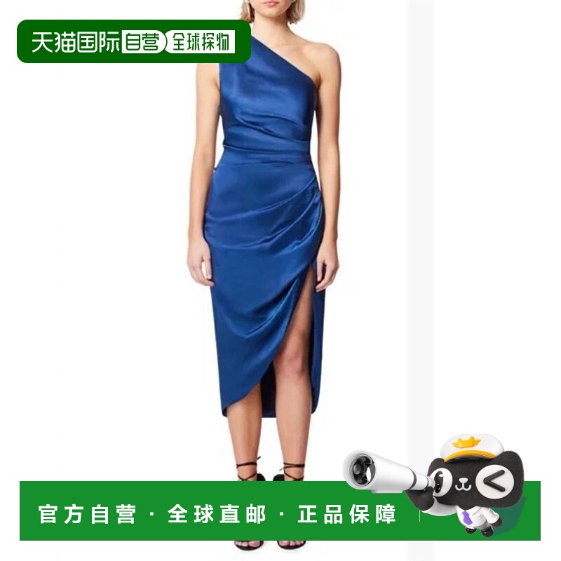自营elliatt缎面卡西尼单肩褶边鸡尾酒会礼服，蓝宝石色 美国奥莱