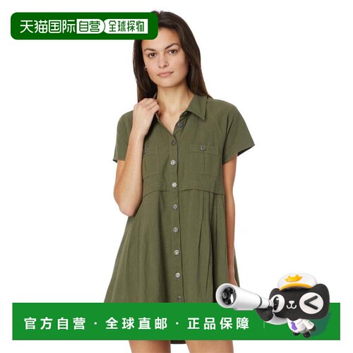 自营free peopleFree peopl Ronnie迷你连衣裙女绿色棉质纽扣前KF