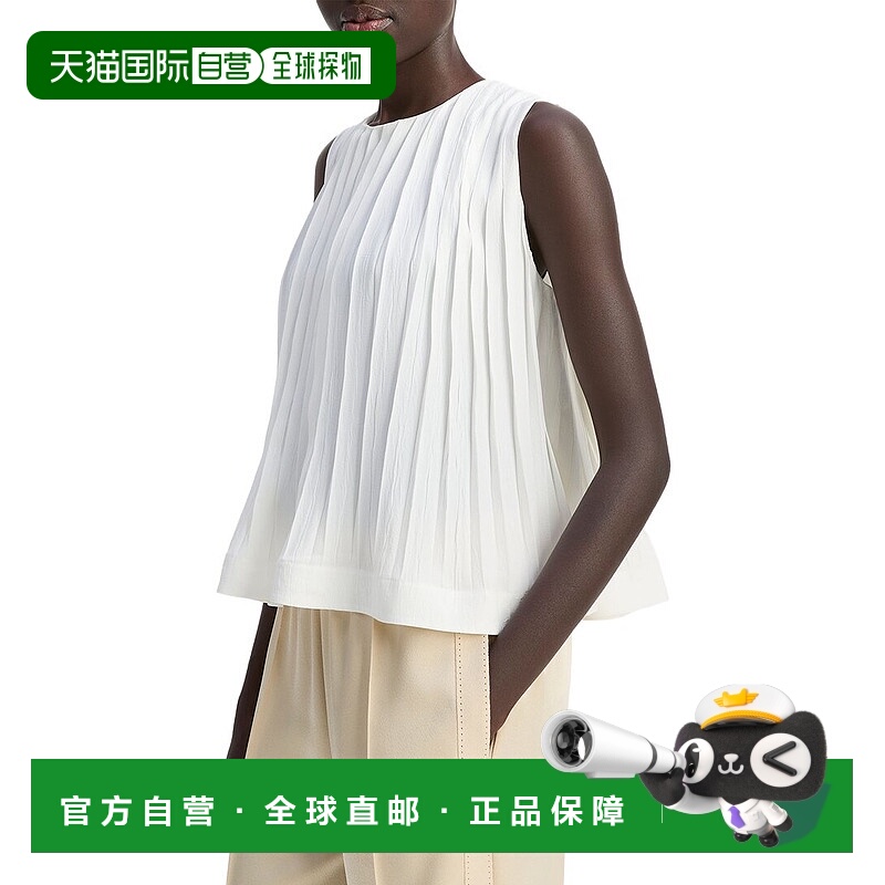 自营Vince Pleated A-Line Crewneck Top - white 美国奥莱直发