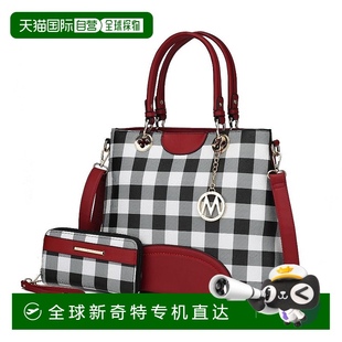 红色 mia 方格图案手提包带钱包 美国 collectionGabriella