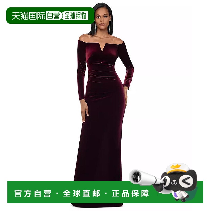 1h可退 【美国直邮】XSCAPE xscape 女士小巧丝绒露肩礼服 连衣裙