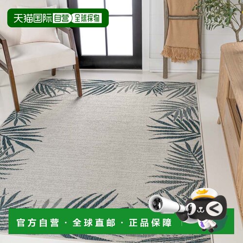 自营jonathan yIsla Coastal Cottage 棕榈叶边框蓝色/奶油色室内