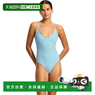 自营Seafolly Daydreamer Swimsuit Women Powder Blue Stretch V
