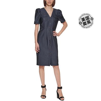 calvin klein女士 Puff Sleeves Sheath Shirtdress blue 【美国