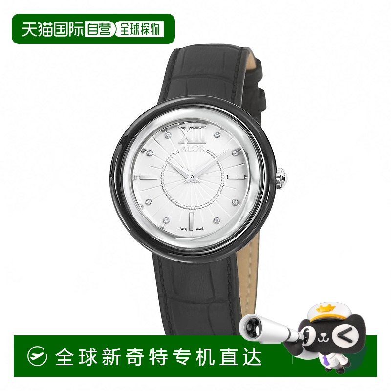 自营 alor0.04 Cts Leather Strap Diamond Watch In Black - bla