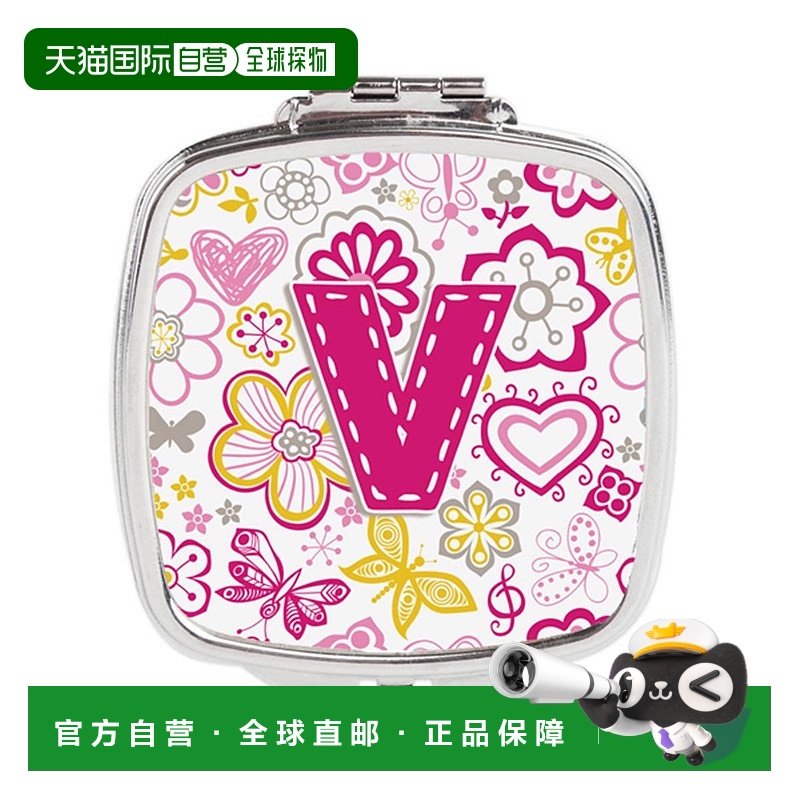 自营 Carolines Treasures CJ2005-VSCM 字母 V 花蝴蝶粉色正品