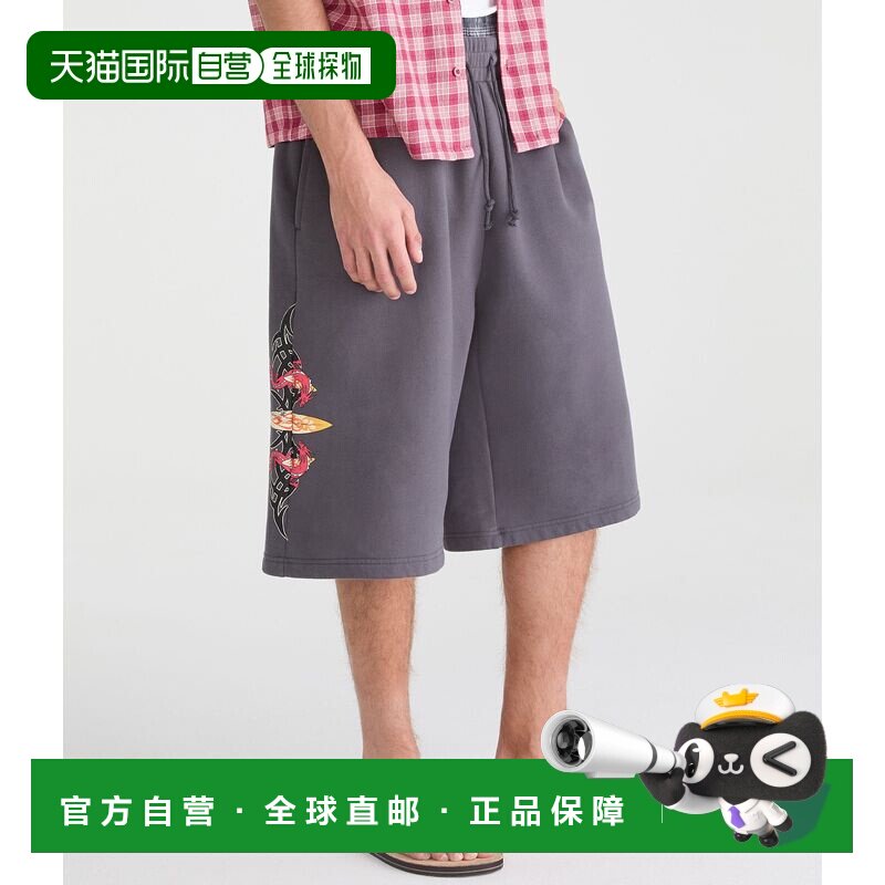 自营Aeropostale Quiksilver Dragon纹身级宽松抓绒短裤-浅灰色67