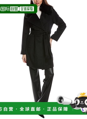 自营 Via Spiga 羊毛混纺裹身大衣 - 黑色 美国奥莱直发