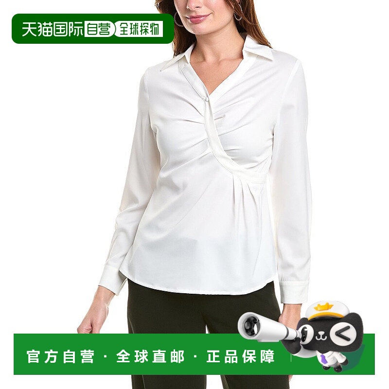 自营Gracia Satin Collar V-Neck Side Swept Top - white 美国奥