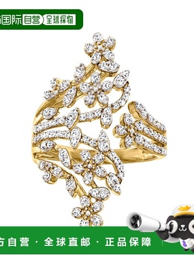 自营 Ross-Simons 18 克拉金镶嵌钻石花朵旁路戒指 - 白色 美国奥