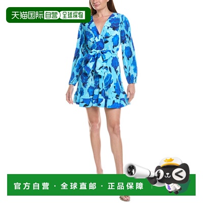 自营Milly Liv模糊花朵褶裥迷你连衣裙-蓝色 美国奥莱直发