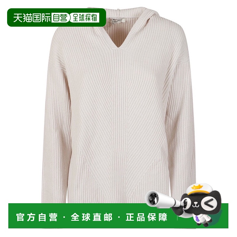自营max maraRibbed Knit Sweater With Chevron Pattern And Hoo