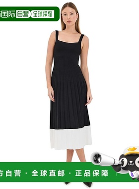 自营 Staud Women's Ellison Sleeveless Dress, Black/Ivory - b