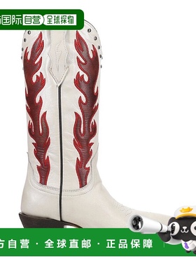 1h可退 【美国直邮】Corral 女鞋 时装靴 白色真皮刺绣铆钉牛仔靴