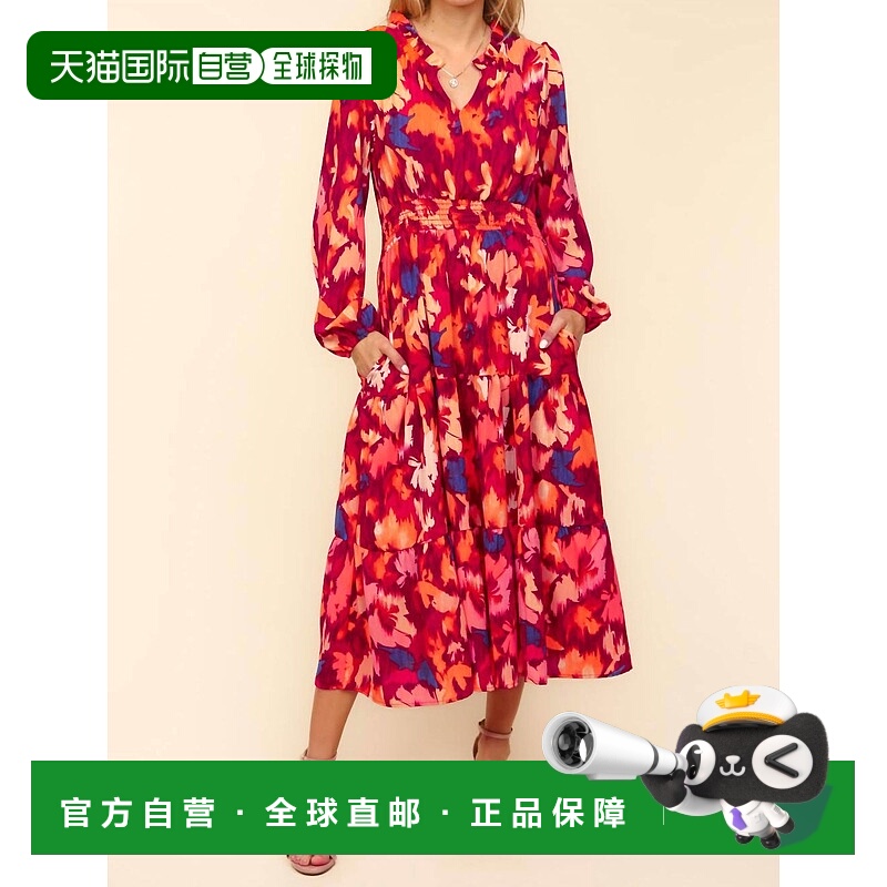 自营 haptics红色多色合身喇叭花裙 - 红色多色 美国奥莱直发