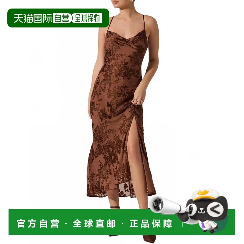 自营astr the labelGaia Burnout Midi棕色花朵连衣裙 美国奥莱直