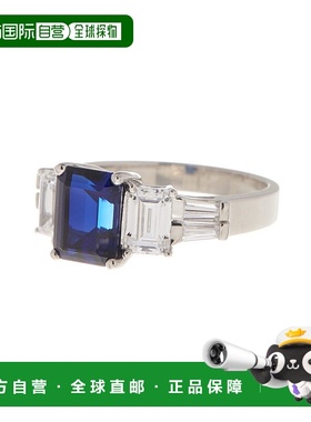 自营 sterling forever 925 纯银祖母绿切割蓝色蓝宝石 CZ 3 石戒