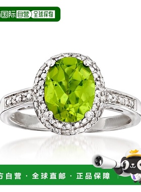 自营 925 纯银 Ross-Simons 橄榄石和钻石重音戒指 绿色 美国奥莱
