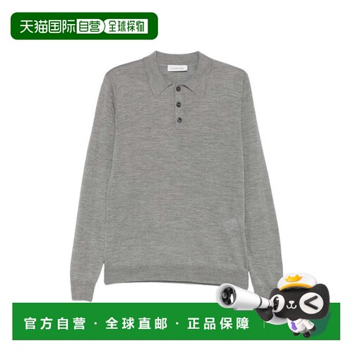 自营lanvin奢华的真丝尼龙混纺长袖polo衫-灰色 美国奥莱直发