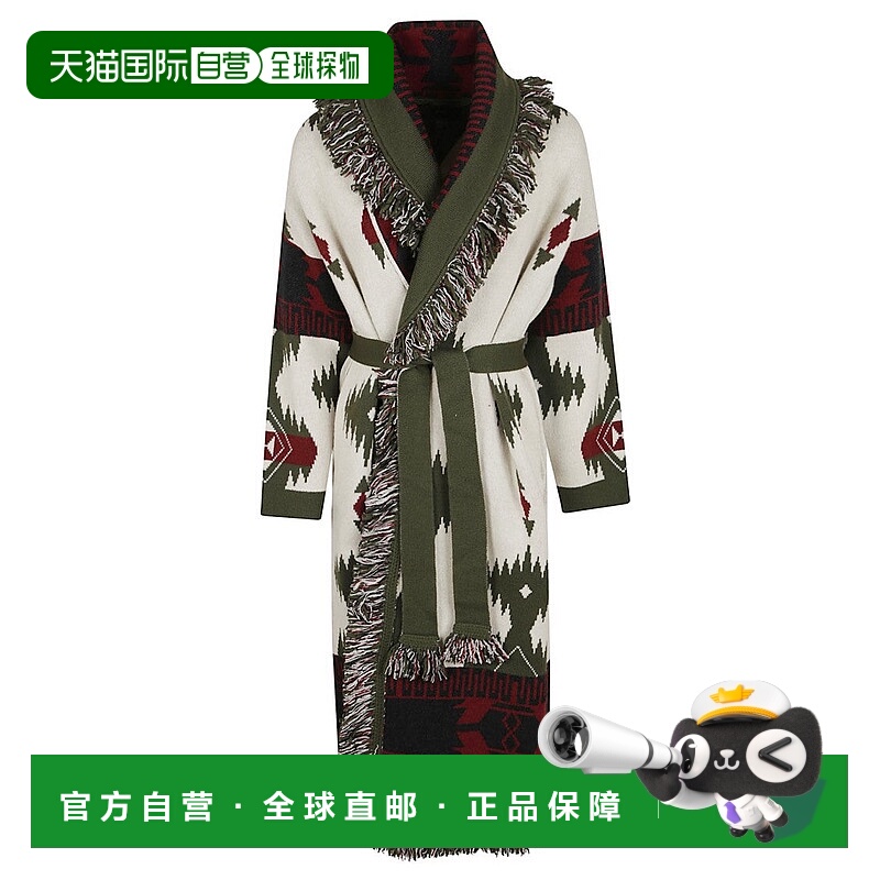 自营alanui几何部落针织开衫，带披肩领和流苏细节-黑色 美国奥莱