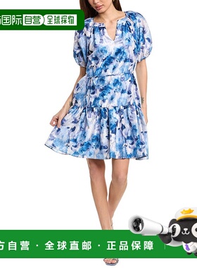自营 julia jordan朱莉娅 乔丹碎花塔夫绸连衣裙-蓝色 美国奥莱直
