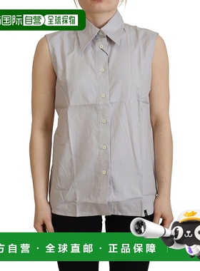 自营 Ferre 条纹棉质无袖 Colla 女式上衣 - 灰色 美国奥莱直发