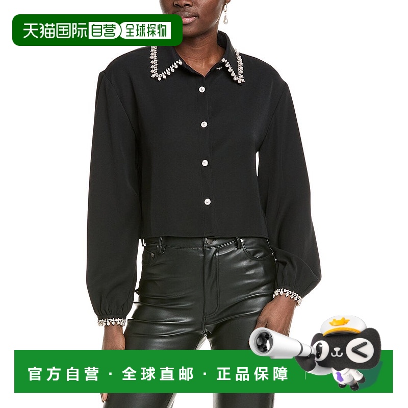 自营 Gracia Pearl Beaded Crop Top - black 美国奥莱直发