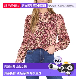自营CeCe Open Collar Blouse - Red 泡泡袖美国直发奥莱