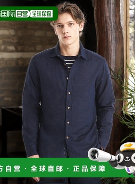 自营 Nautica Mens Linen Shirt - navy seas 美国奥莱直发
