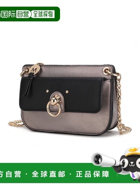 自营 mia k collectionJill Vegan 皮革女式拼色斜挎包 - 锡黑色