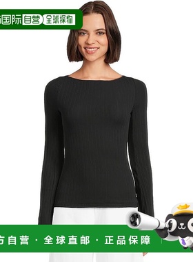 自营 Madewell Date Night Top女式黑色弹力船领衬衫中性BUU984-