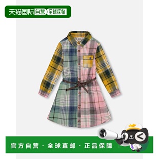 自营deux par deux带腰带的衬衫连衣裙绿色粉红色和黄色-绿色，粉