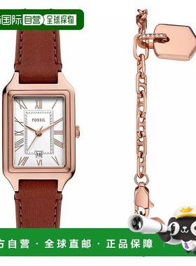 1h可退 【美国直邮】Fossil 女款Raquel三针日期中棕色皮革手表及