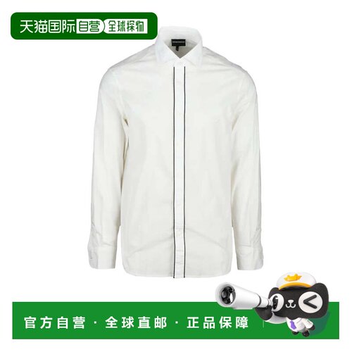 自营emporio armaniWhite Regular Fit Cotton Stretch Men's Shi