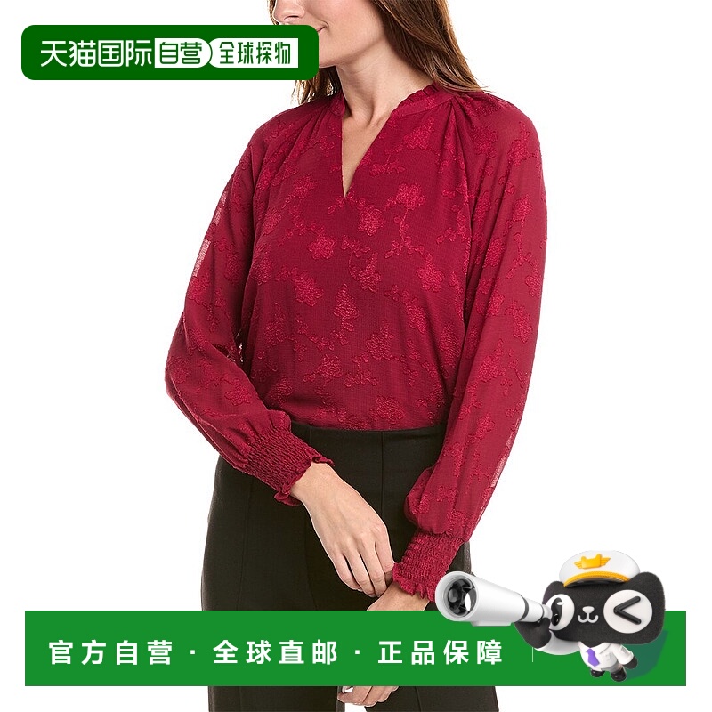 自营Nanette Nanette Lepore圆石绉纱衬衫-红色 美国奥莱直发