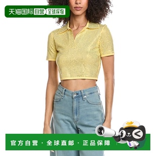 自营Sandro Rhinestone Crop Polo Shirt - yellow 美国奥莱直发