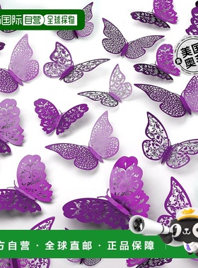 zulay kitchen48 件可拆卸 3D 蝴蝶装饰，3 种不同尺寸 - 紫色 【