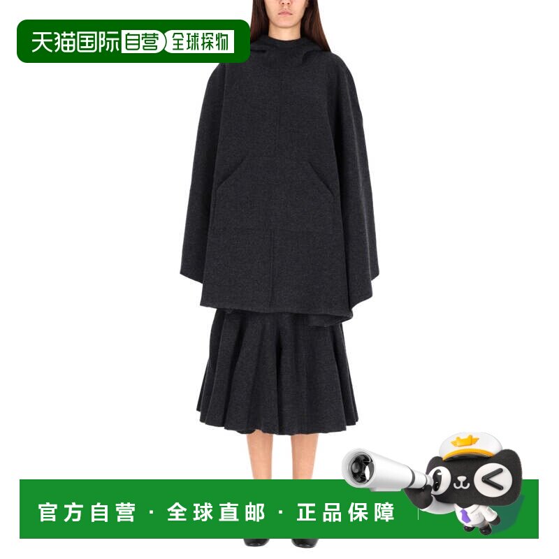 自营bottega veneta高领羊绒混纺斗篷大衣-黑色 美国奥莱直发