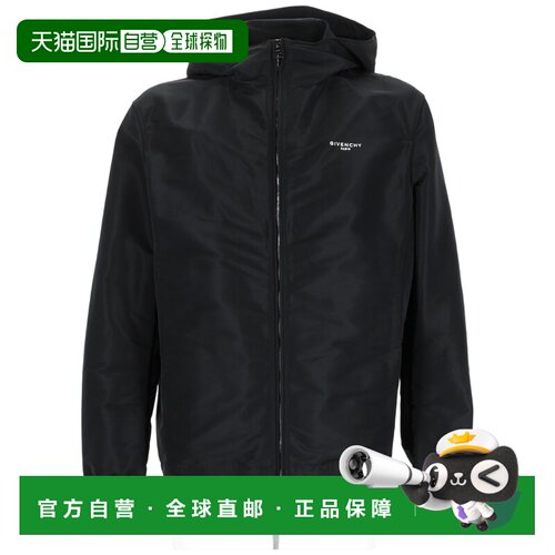 自营givenchy风衣夹克，饰有徽标细节和前拉链开合-黑色 美国奥莱