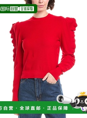 自营 Max Mara Genero褶边蓬松袖毛衣-红色针织衫 美国直发奥莱