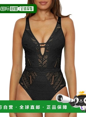 自营Becca Color Play Swimsuits Women's  Black Crochet Plunge